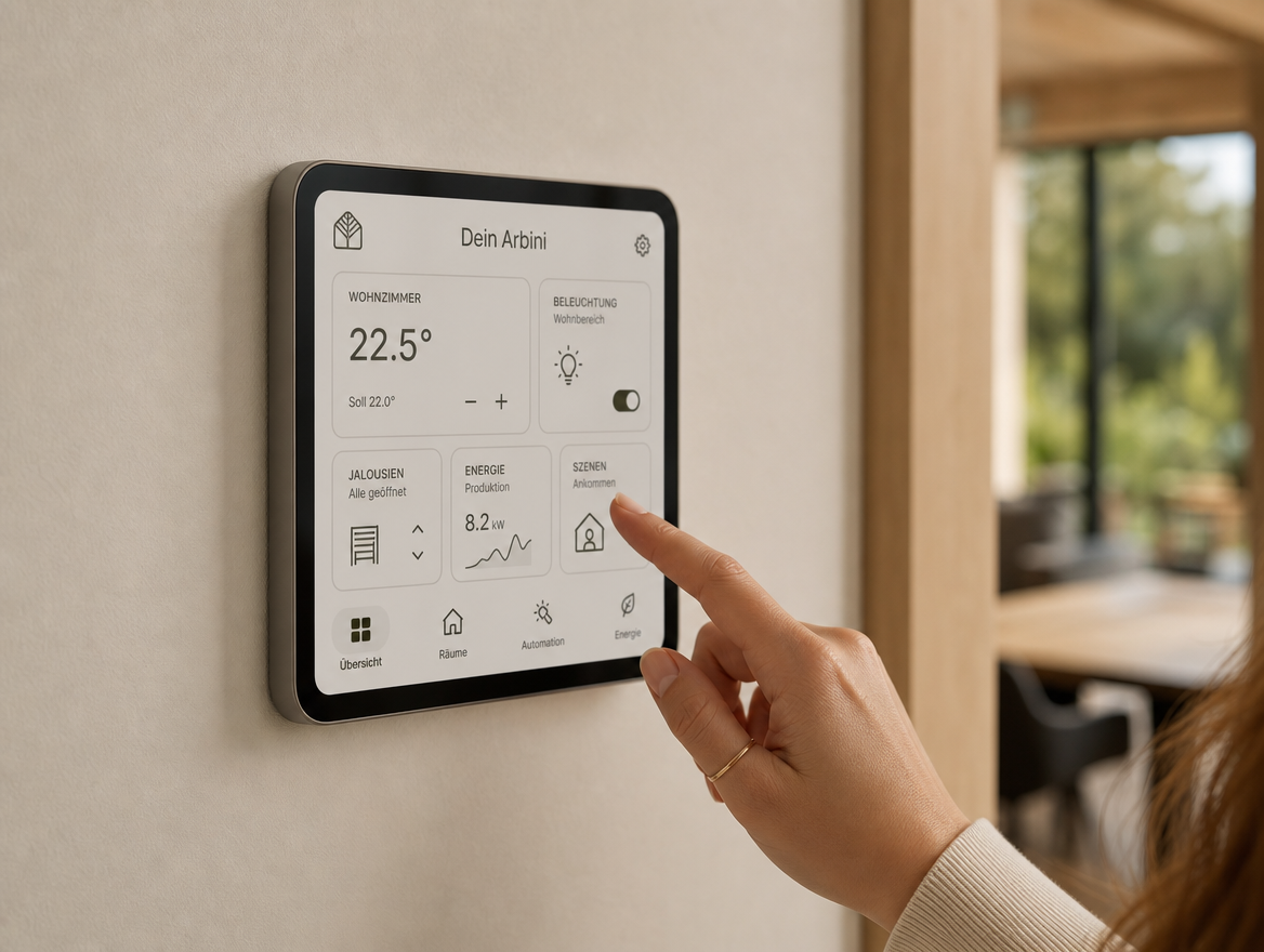 Zentrale Arbini-Haussteuerung auf einem Wanddisplay